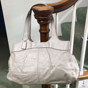 Coach Light Gray Leather w/ Pierced C’s Shoulder Bag